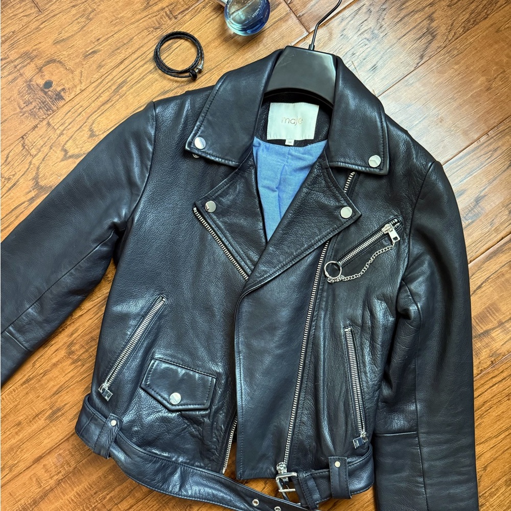 Maje cowhide leather biker jacket
